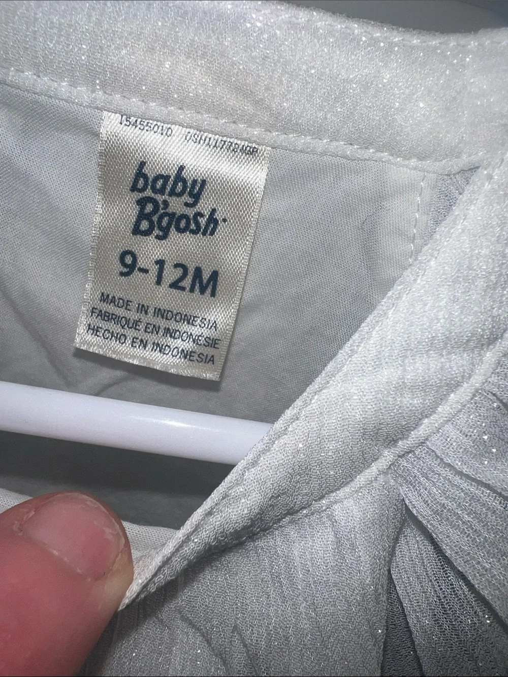 OshKosh B'gosh Baby Girl White Chiffon Flutter Sleeve Pleated Dress 9-12M gliter